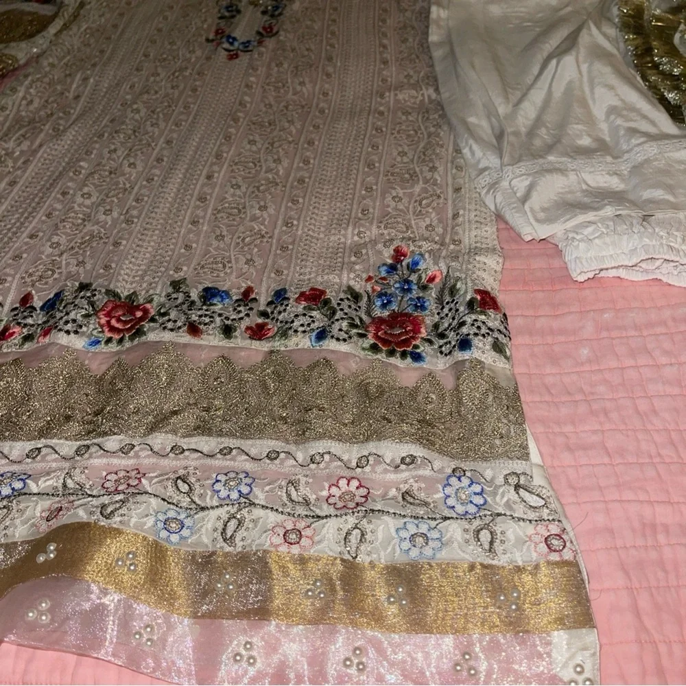 Pakistani Ruzal white/multicolor Slip Dress Fancy Formal party / Wedding Suit - Picture 12 of 17